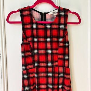 red plaid sleeveless midi dress
